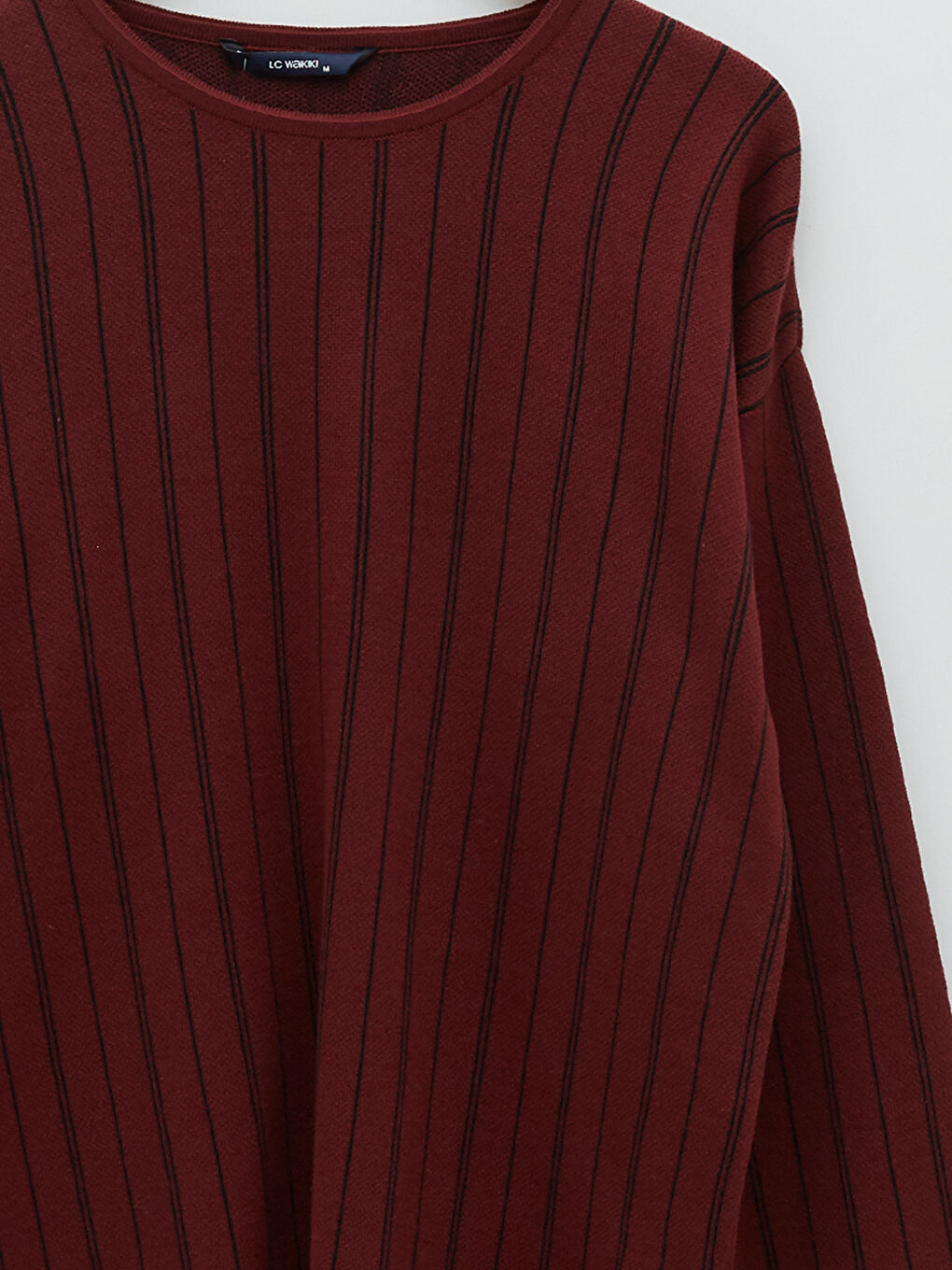 Bordo Bisiklet Yaka Uzun Kollu Çizgili Erkek Triko Kazak-7