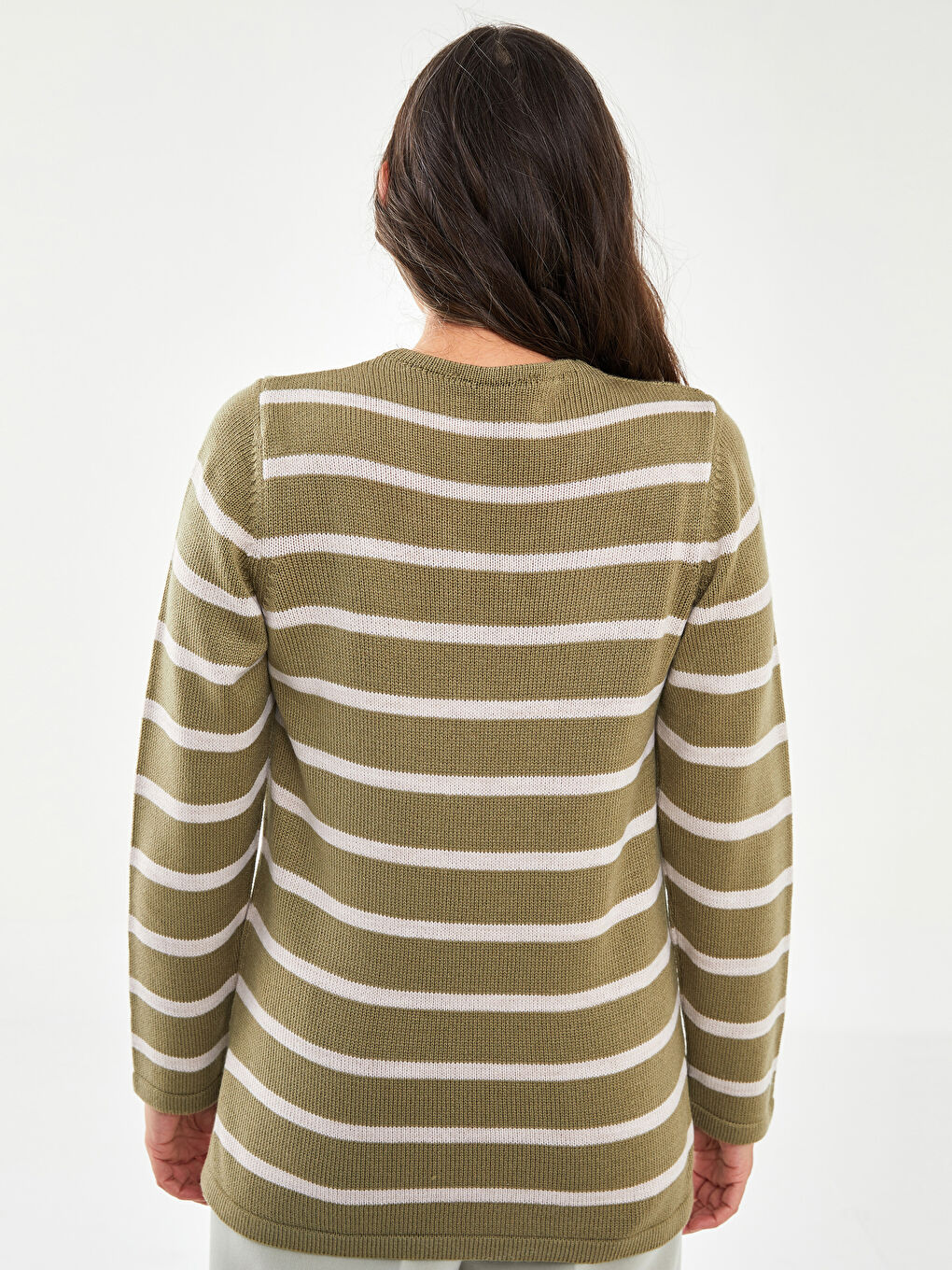 V-Ausschnitt Gestreift Langarm Damen Strickpullover-4