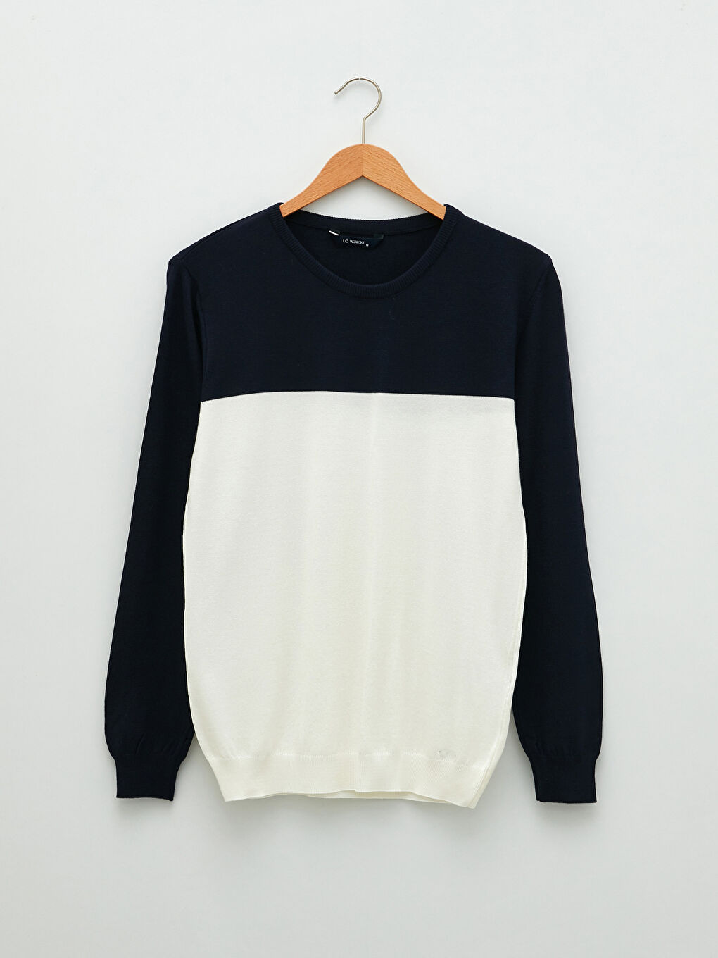 Beyaz Bisiklet Yaka Uzun Kollu Renk Bloklu İnce Erkek Triko Kazak-5