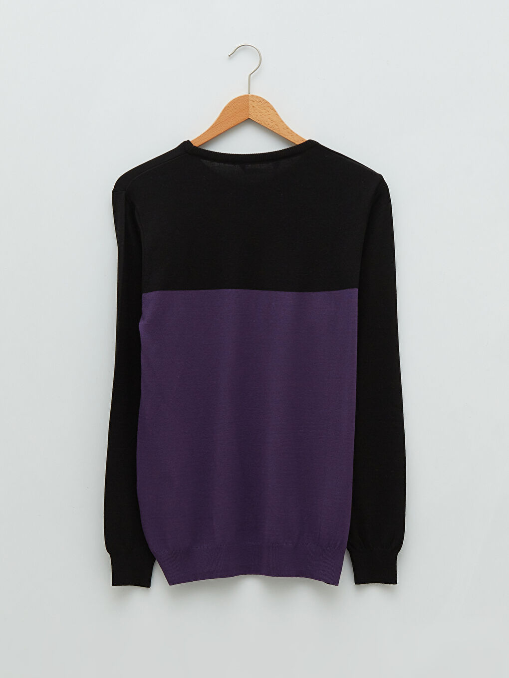 Mürdüm Bisiklet Yaka Uzun Kollu Renk Bloklu İnce Erkek Triko Kazak-6