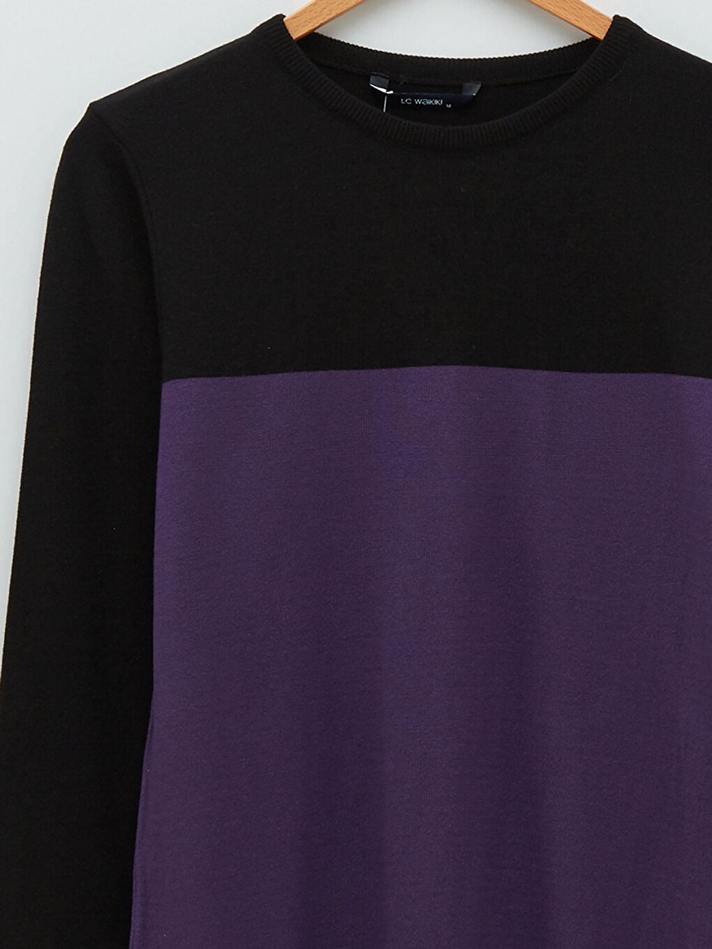 Mürdüm Bisiklet Yaka Uzun Kollu Renk Bloklu İnce Erkek Triko Kazak-7