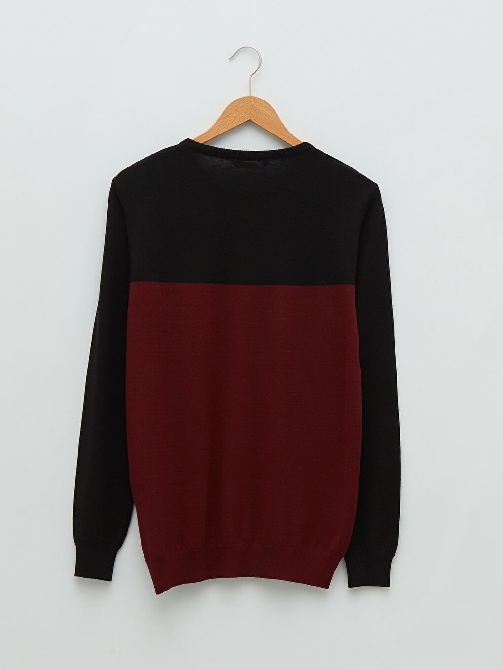 Bordo Bisiklet Yaka Uzun Kollu Renk Bloklu İnce Erkek Triko Kazak-6