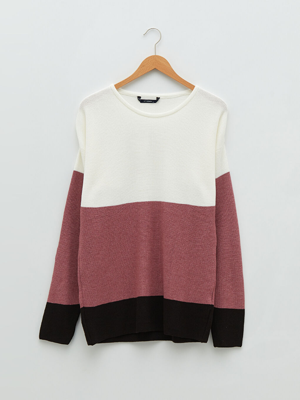 Beyaz Bisiklet Yaka Uzun Kollu Renk Bloklu Erkek Triko Kazak-5