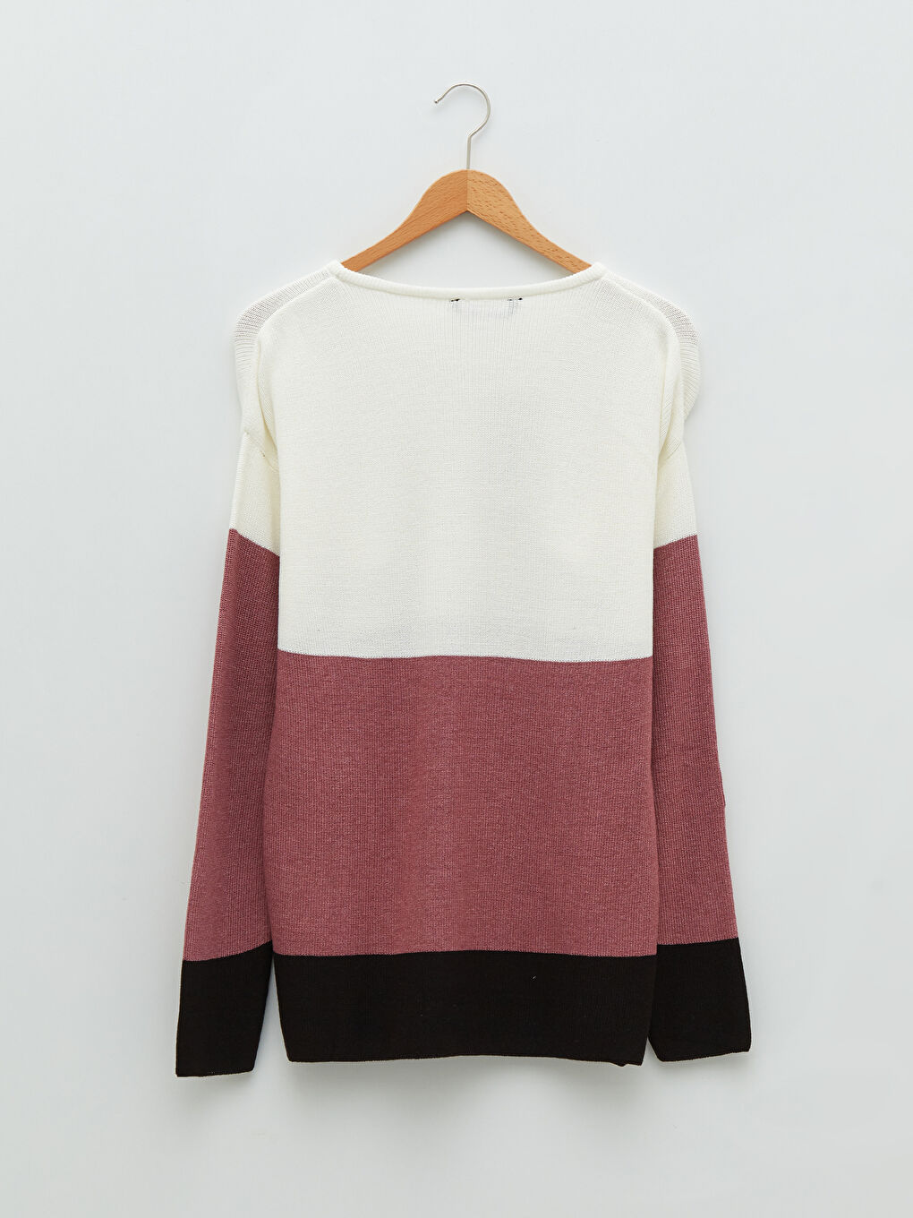 Beyaz Bisiklet Yaka Uzun Kollu Renk Bloklu Erkek Triko Kazak-6