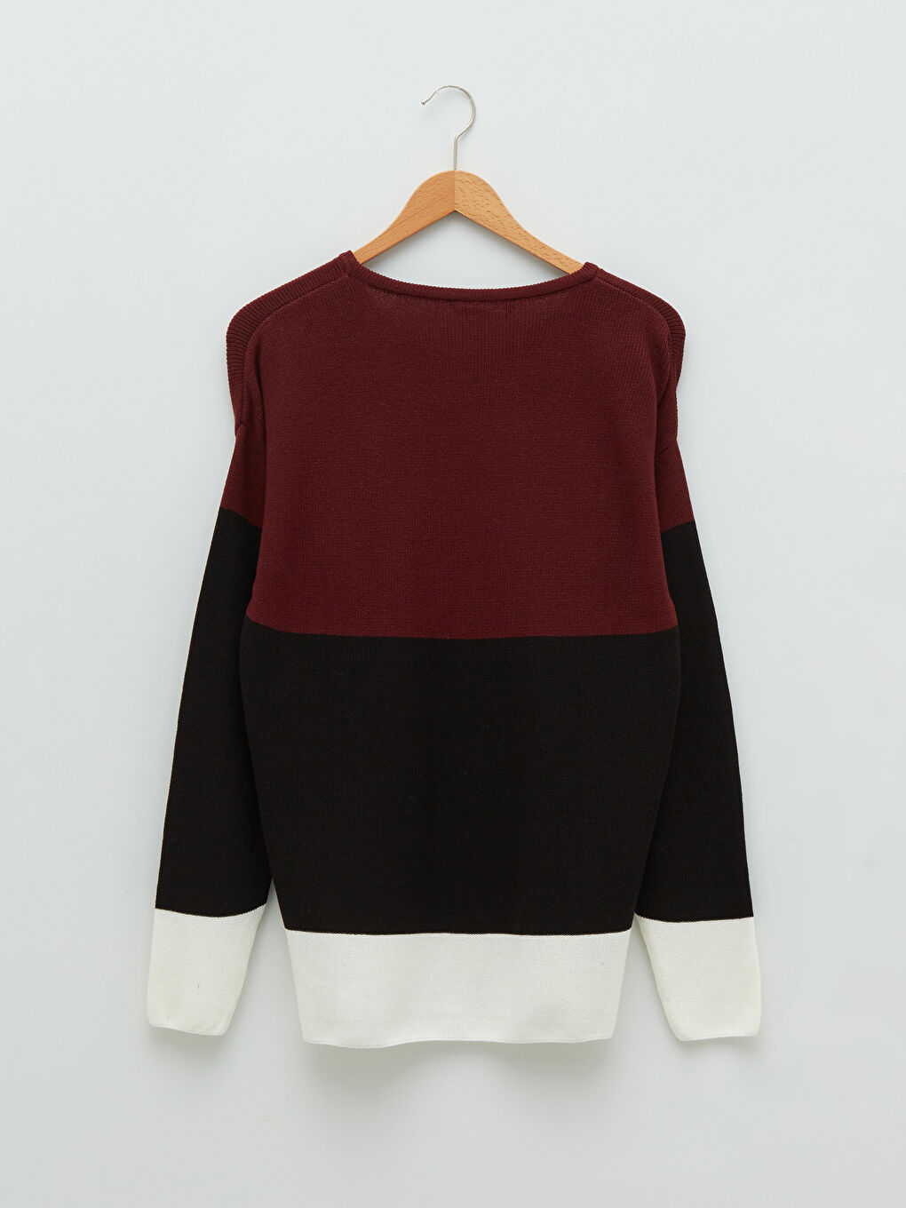 Bordo Bisiklet Yaka Uzun Kollu Renk Bloklu Erkek Triko Kazak-6