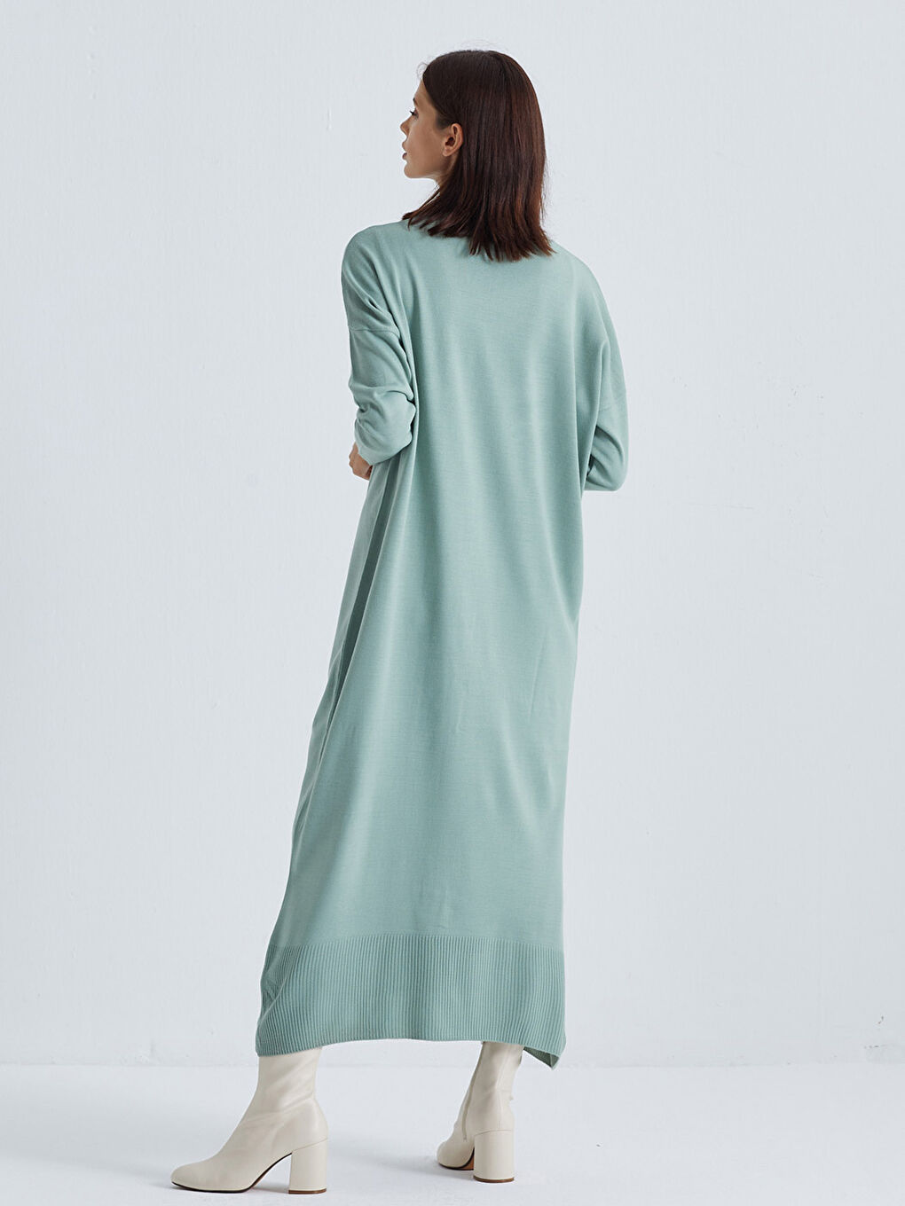 Yeşil Yarım Balıkçı Yaka Kadın Triko Elbise-2