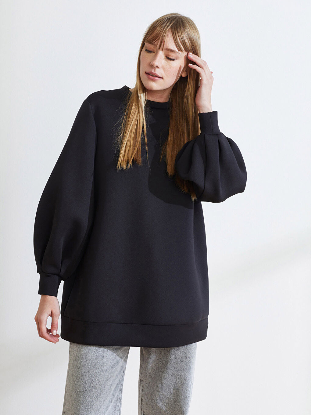 Terzi Dükkanı Crew Neck Solid Long Sleeve Scuba Fabric Women's Sweatshirt -W1MF15Z8-CVL