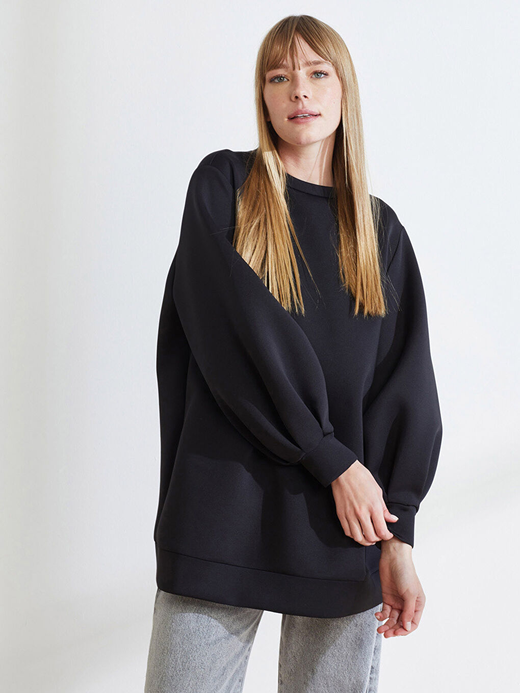 Terzi Dükkanı Crew Neck Solid Long Sleeve Scuba Fabric Women's Sweatshirt -W1MF15Z8-CVL