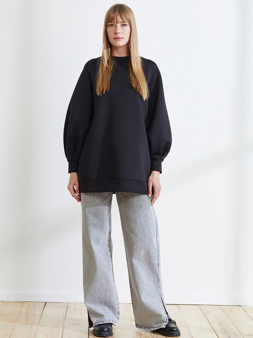 Terzi Dükkanı Crew Neck Solid Long Sleeve Scuba Fabric Women's Sweatshirt -W1MF15Z8-CVL
