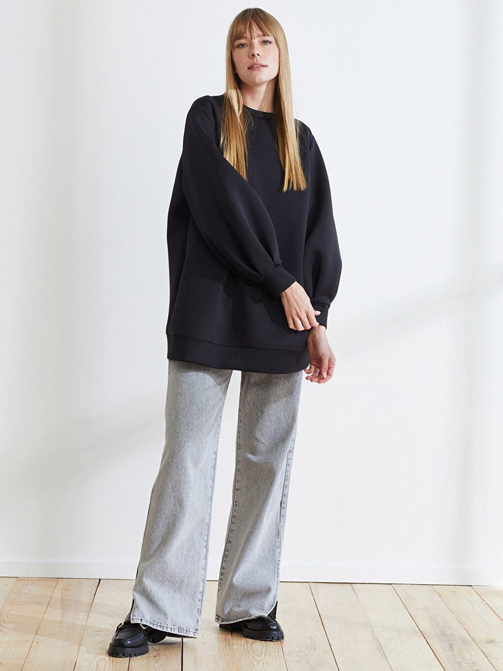Terzi Dükkanı Crew Neck Solid Long Sleeve Scuba Fabric Women's Sweatshirt -W1MF15Z8-CVL
