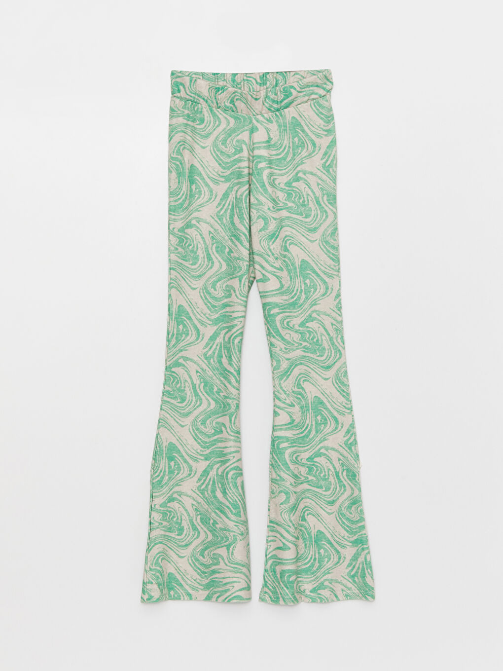 Yeşil Beli Lastikli Desenli Kadın Pantolon-5