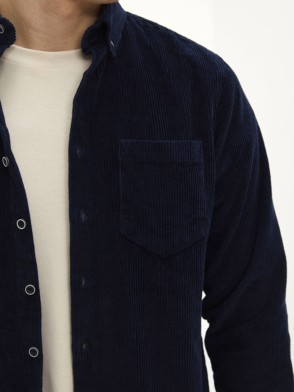 قميص رجالي كم طويل قطيفة عادي-3