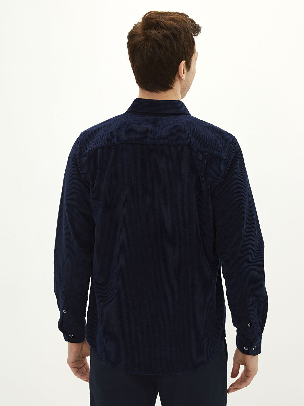 قميص رجالي كم طويل قطيفة عادي-4