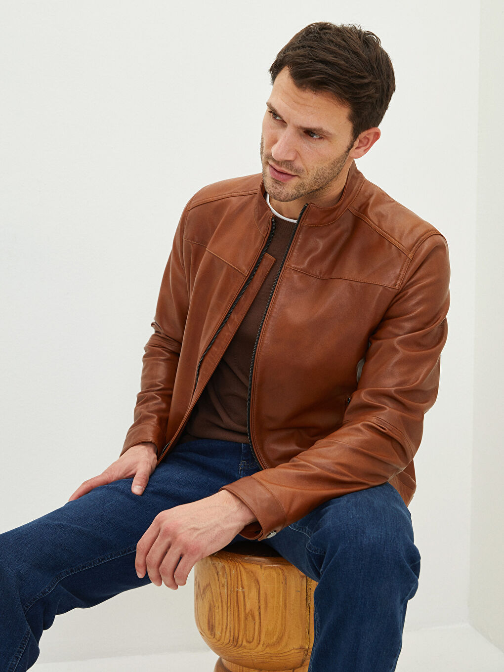 Kaput od kože za Muškarce sa Uspravnom Kragnom i Uzorkom