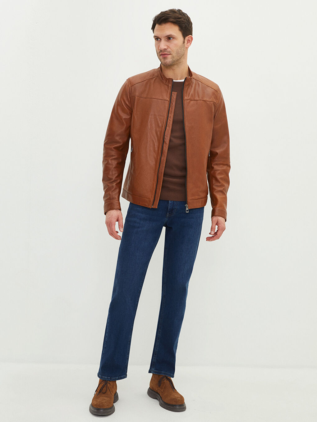 Kaput od kože za Muškarce sa Uspravnom Kragnom i Uzorkom-2