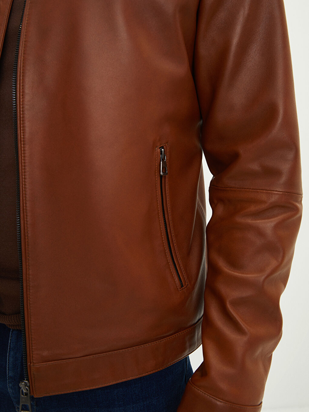 Kaput od kože za Muškarce sa Uspravnom Kragnom i Uzorkom-3