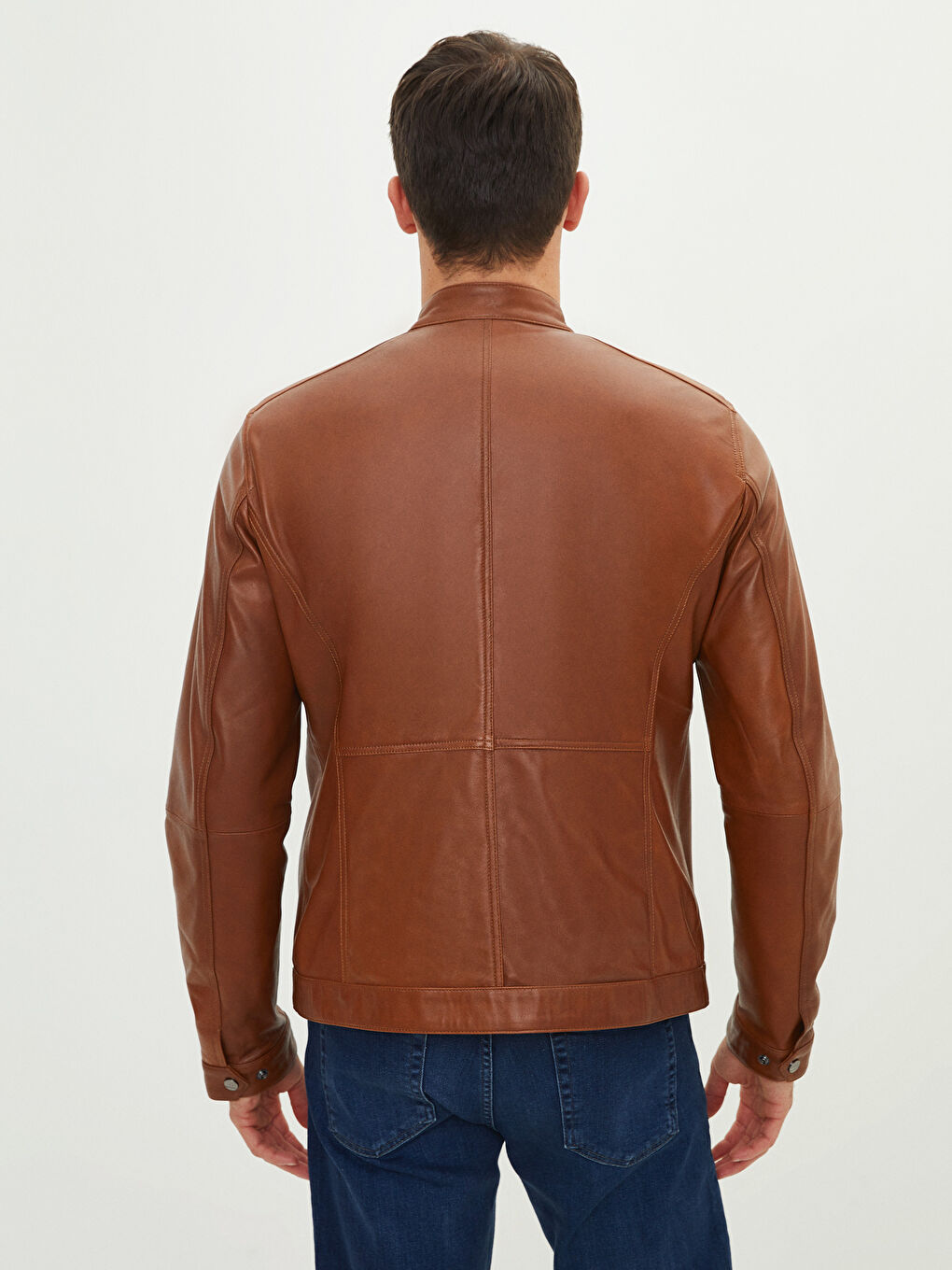 Kaput od kože za Muškarce sa Uspravnom Kragnom i Uzorkom-5