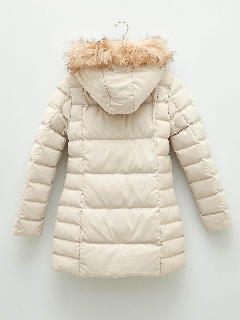 Beyaz Kadın Kapüşonlu Düz Şişme Mont-8