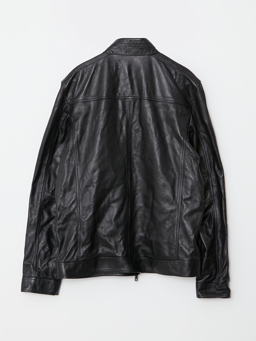 Standard Pattern Standing Collar Men's Leather Coat-6