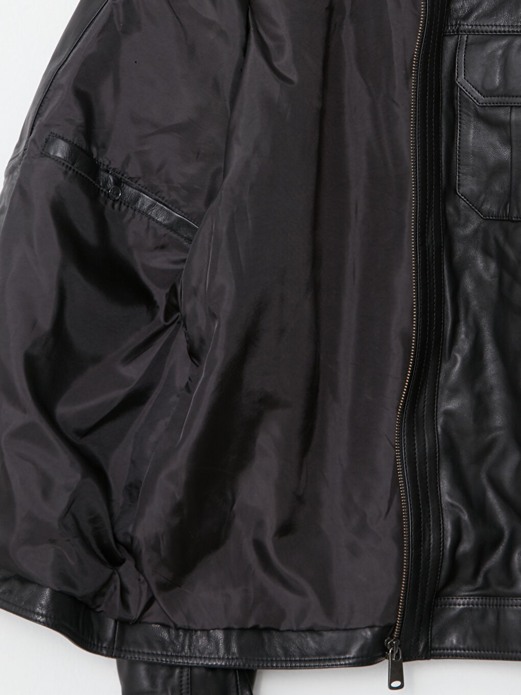 Standard Pattern Standing Collar Men's Leather Coat-7