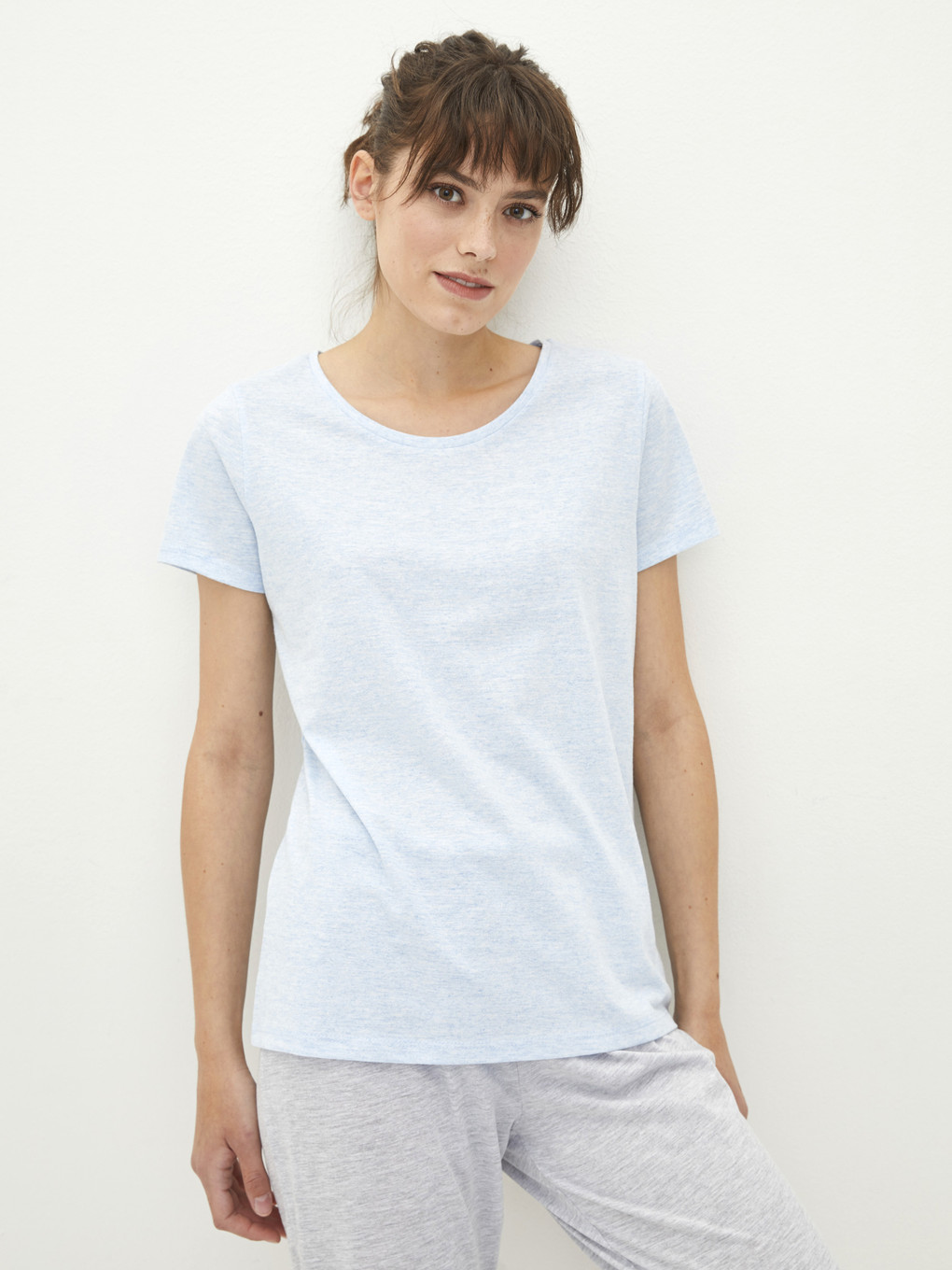 Crew Neck Patterned Short Sleeve Women's Pyjamas Set
