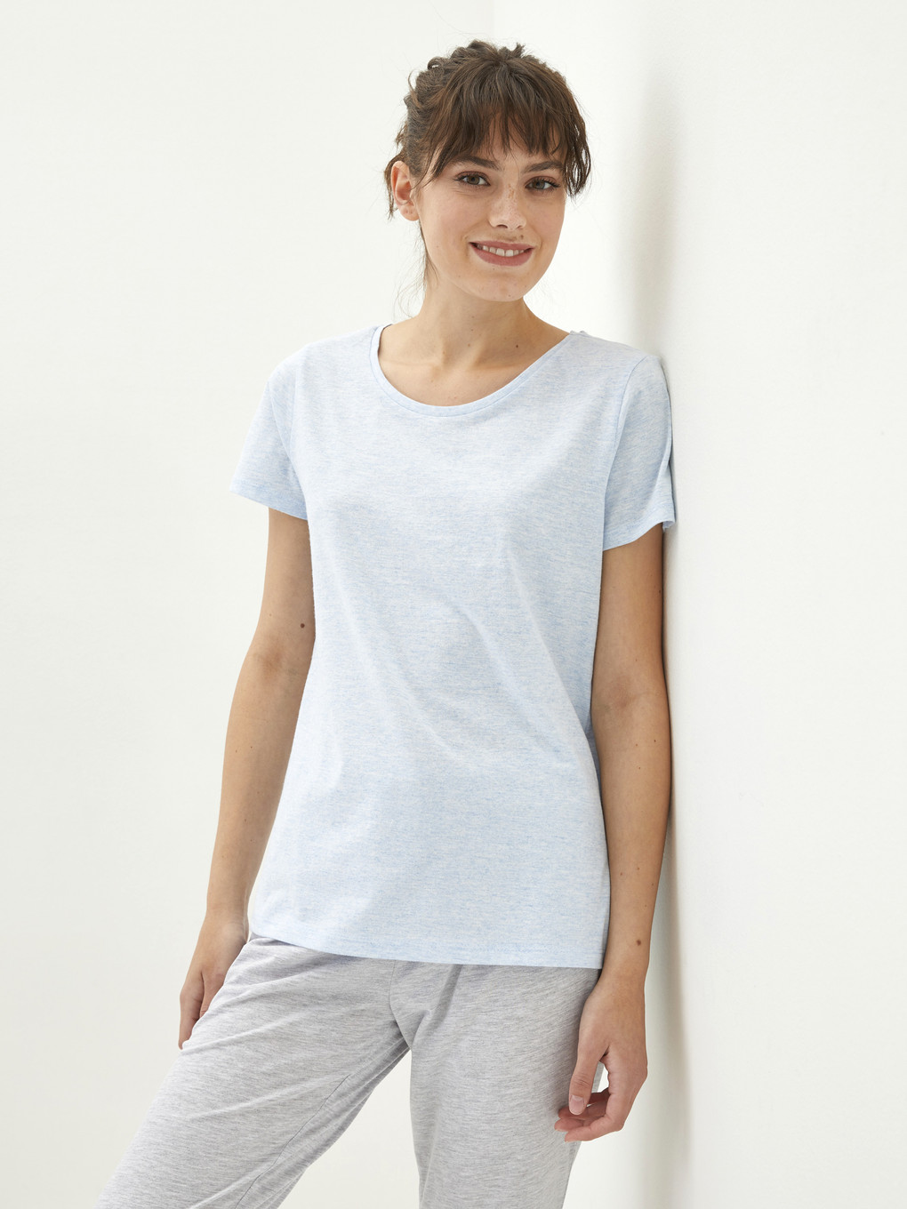 Crew Neck Patterned Short Sleeve Women's Pyjamas Set-2