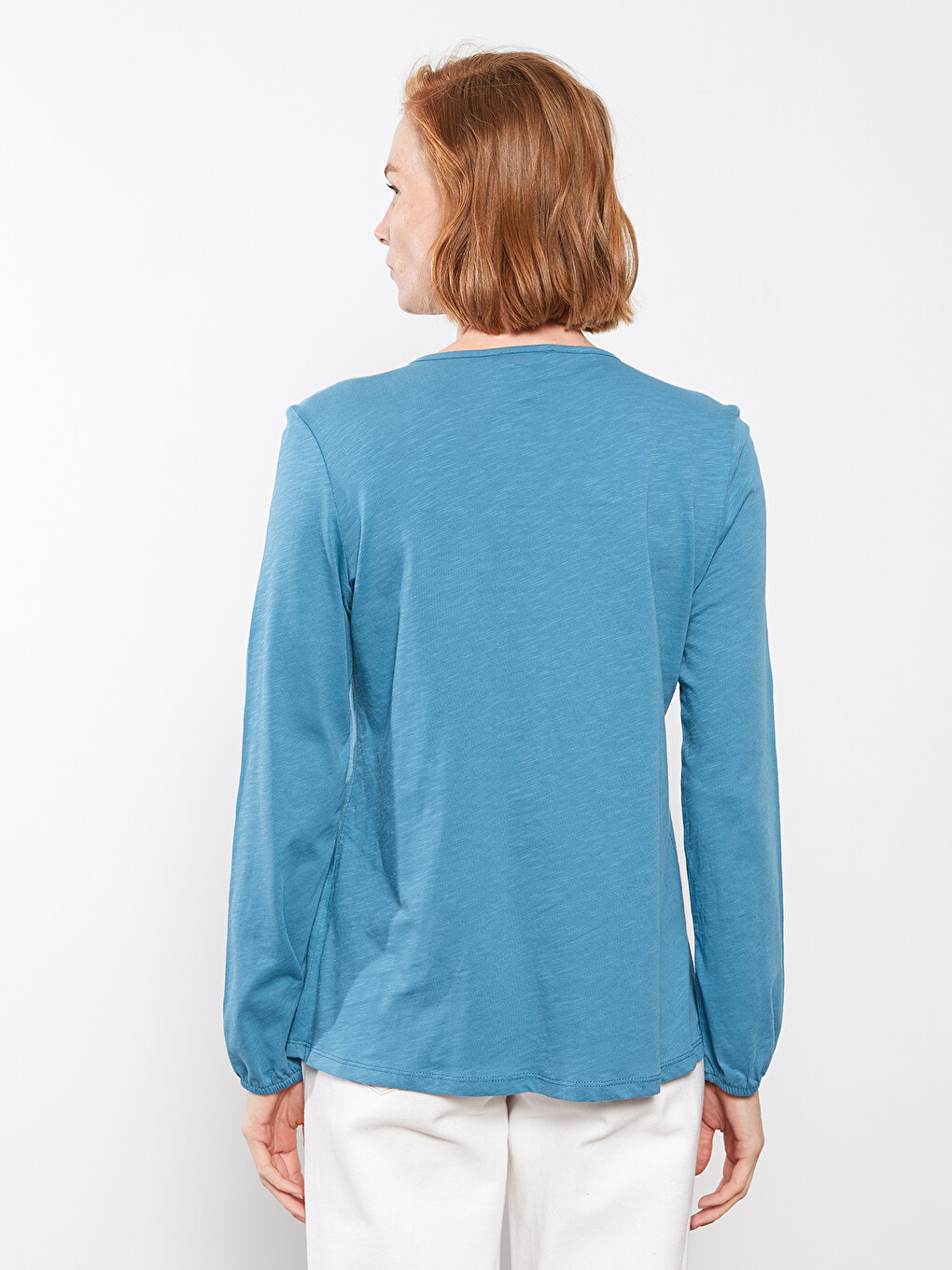 Tie Collar Embroidered Long Sleeve Cotton Women's Blouse-4