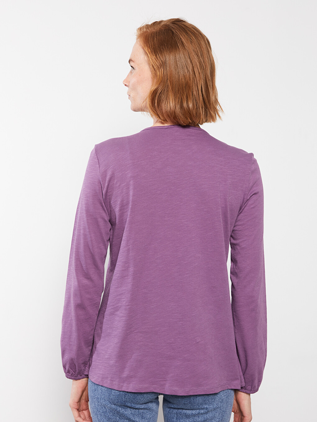 Tie Collar Embroidered Long Sleeve Cotton Women's Blouse-5