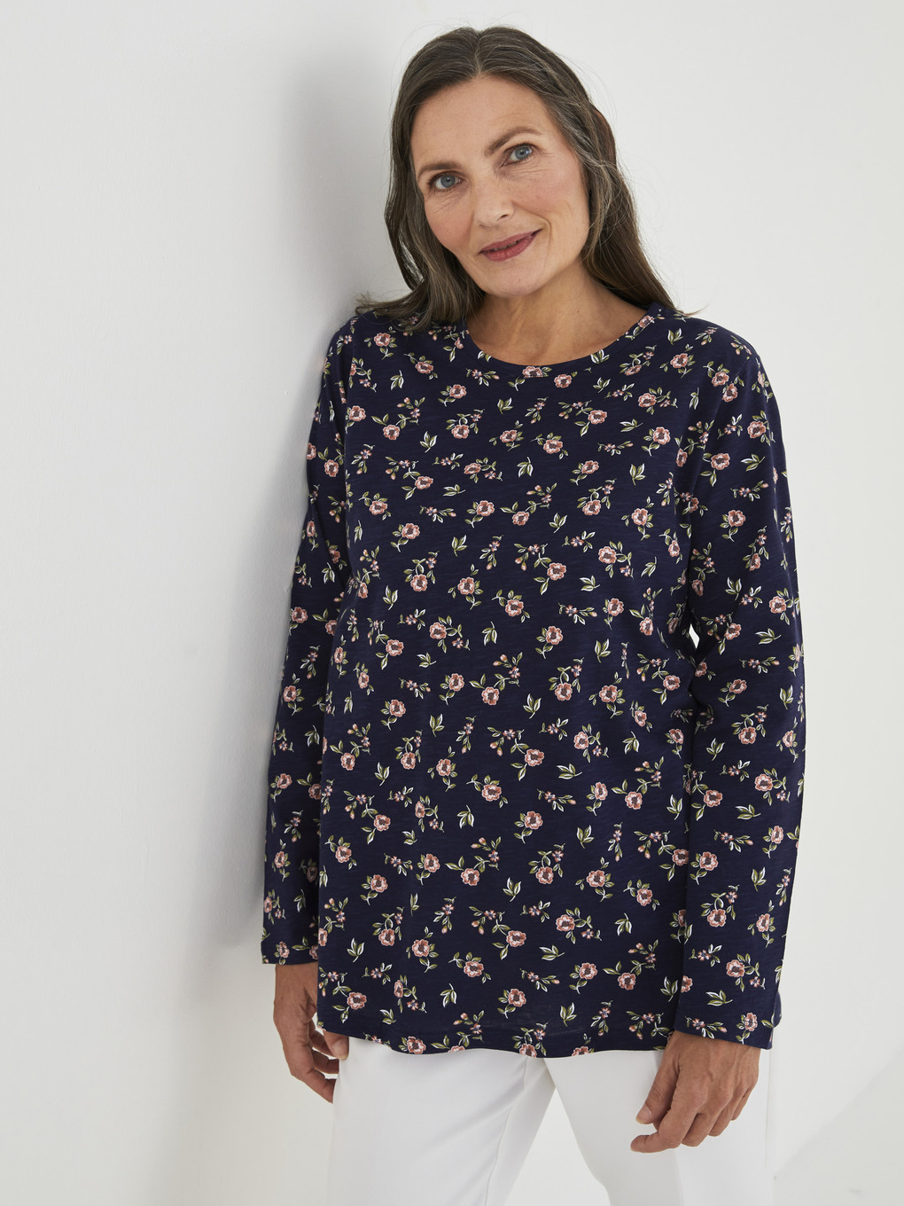 Crew Neck Floral Print Long Sleeve Women's T-shirt
