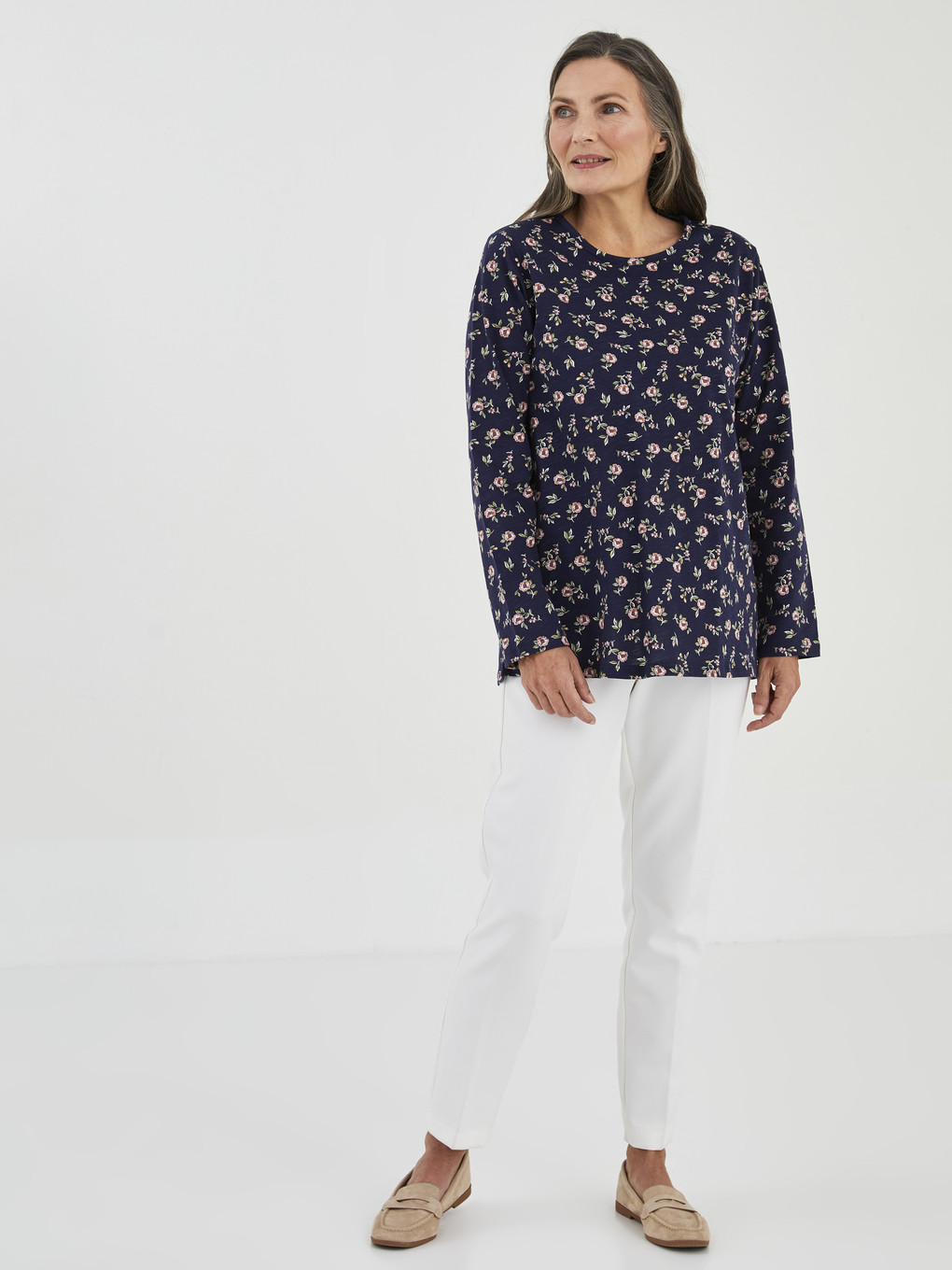 Crew Neck Floral Print Long Sleeve Women's T-shirt-1