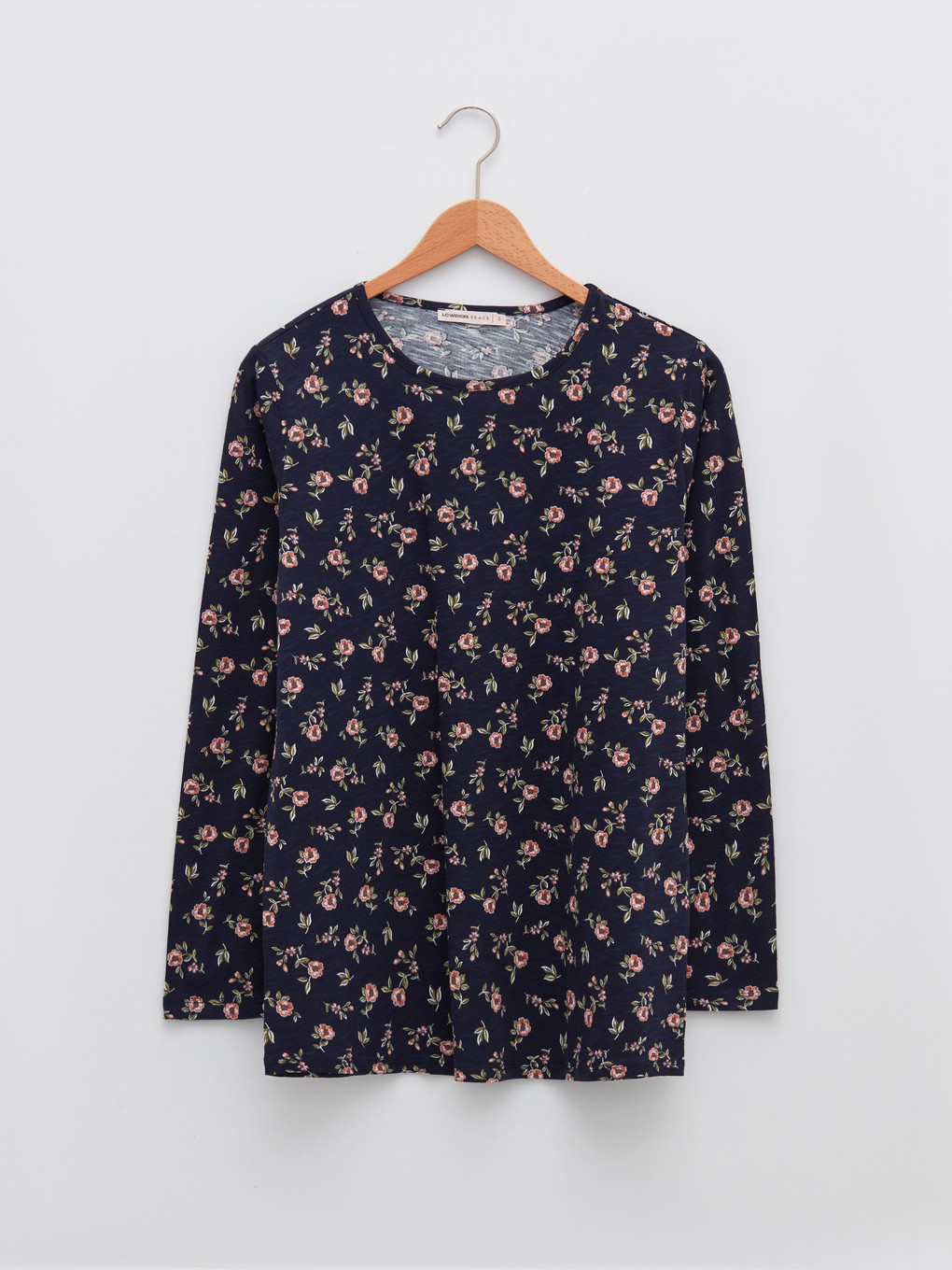 Crew Neck Floral Print Long Sleeve Women's T-shirt-4