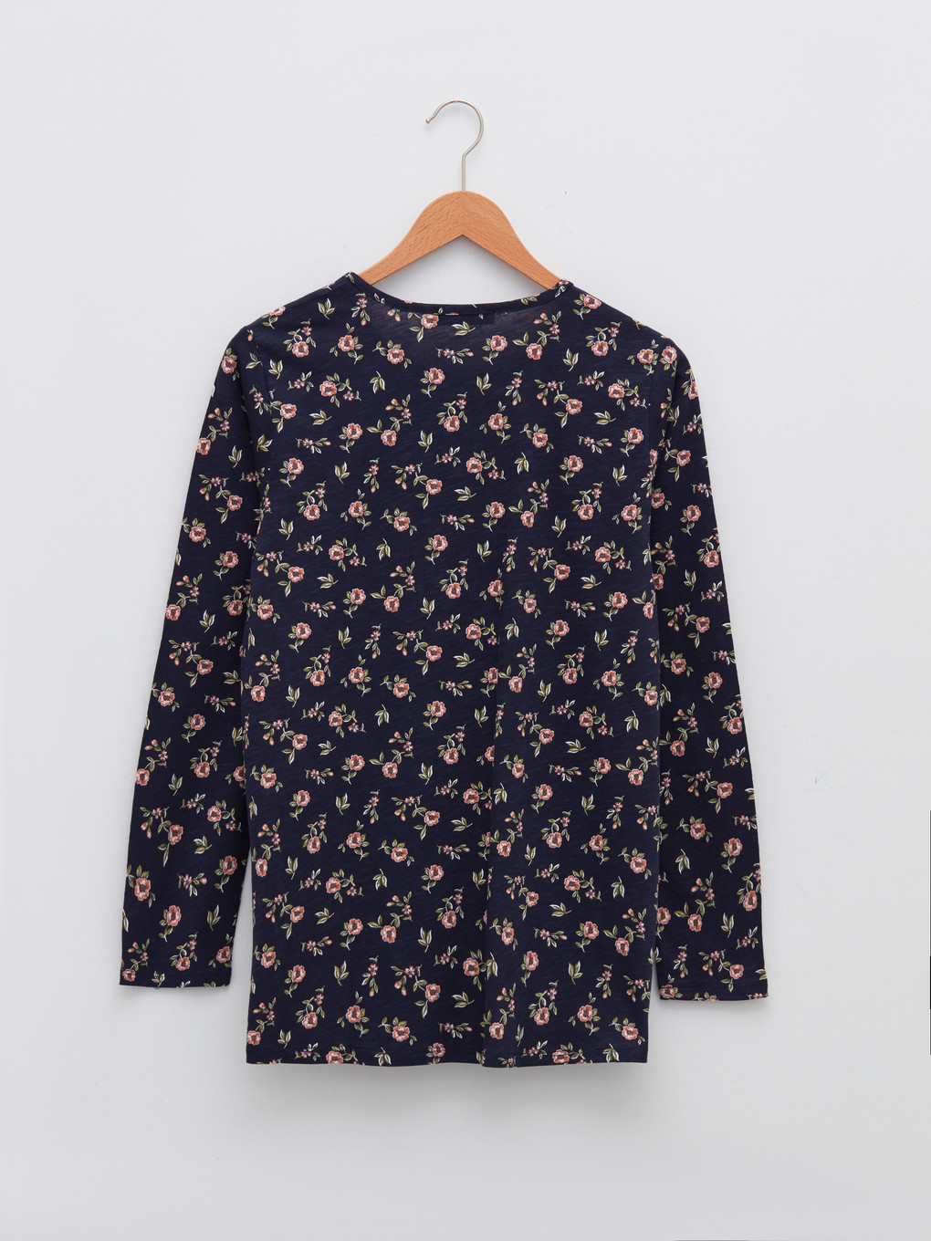 Crew Neck Floral Print Long Sleeve Women's T-shirt-5