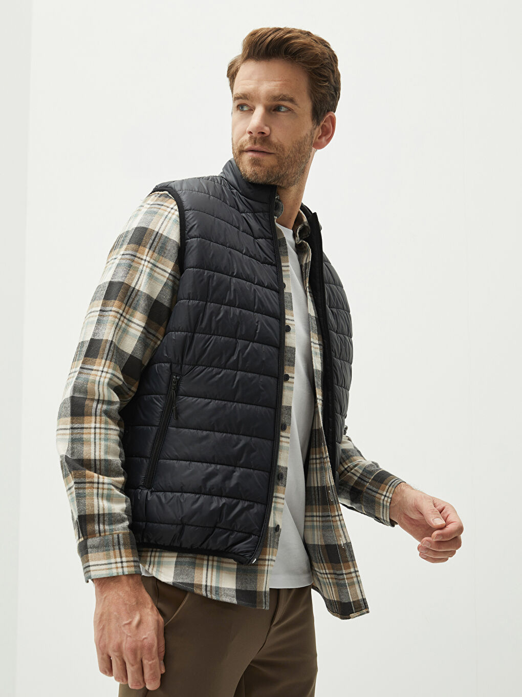 Siyah Standart Kalıp Dik Yaka Erkek Şişme Yelek