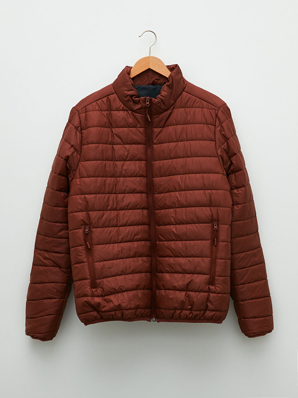 Kahverengi Standart Kalıp Dik Yaka İnce Erkek Şişme Mont-5