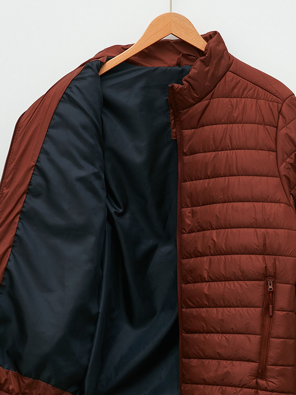 Kahverengi Standart Kalıp Dik Yaka İnce Erkek Şişme Mont-7