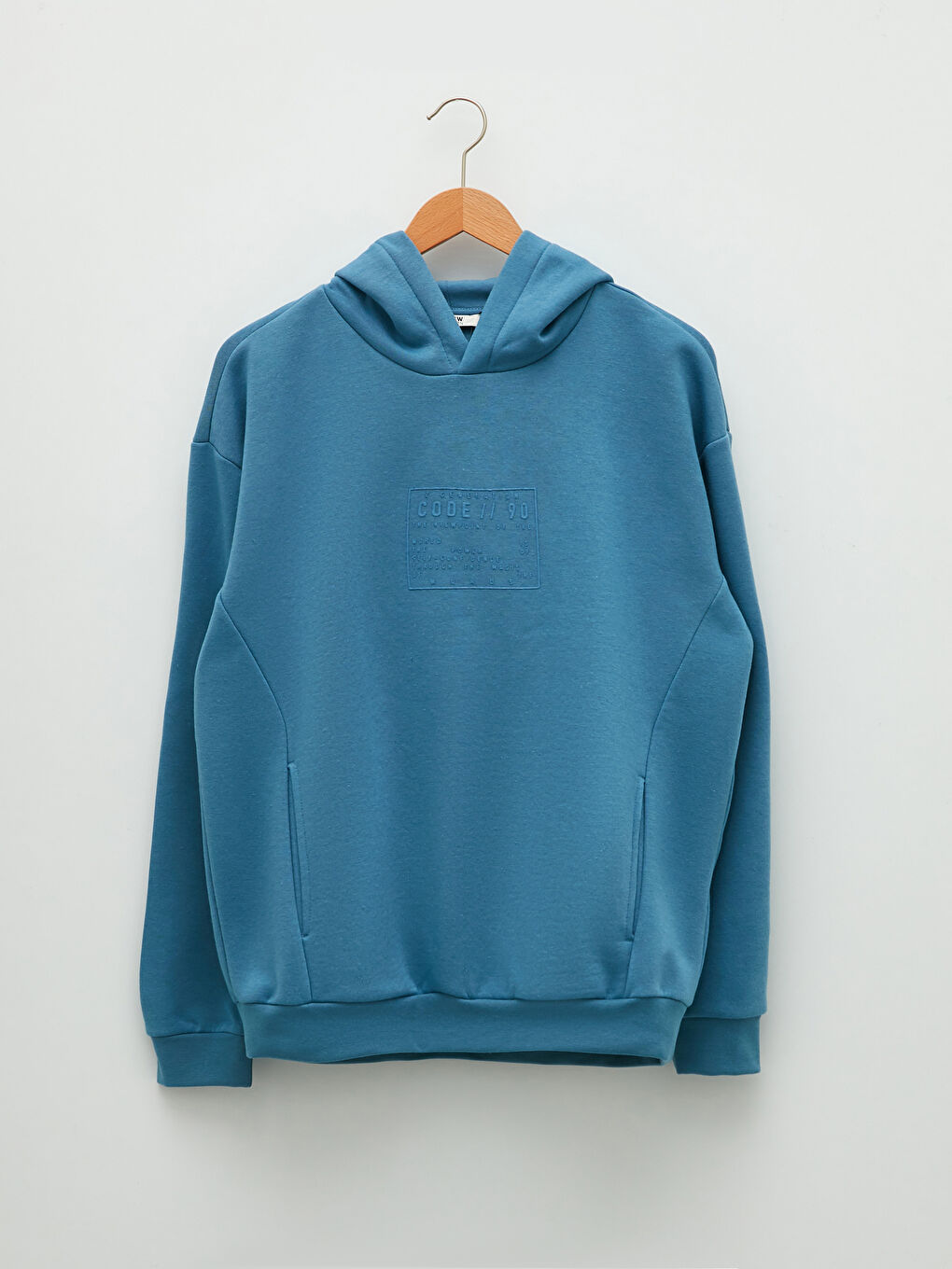 Mavi Uzun Kollu Baskılı Erkek Hoodie-5