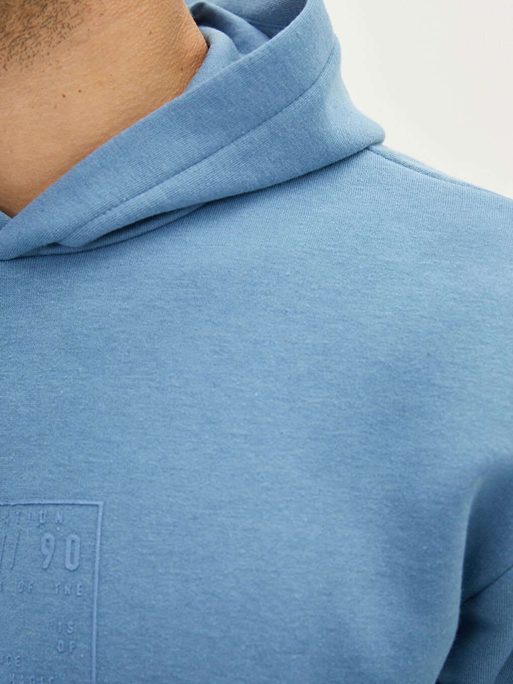 Mavi Uzun Kollu Baskılı Erkek Hoodie-3