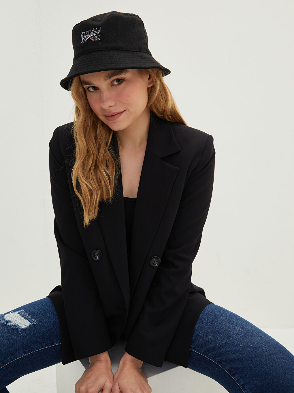 Letter Embroidered Stamp Women's Bucket Hat