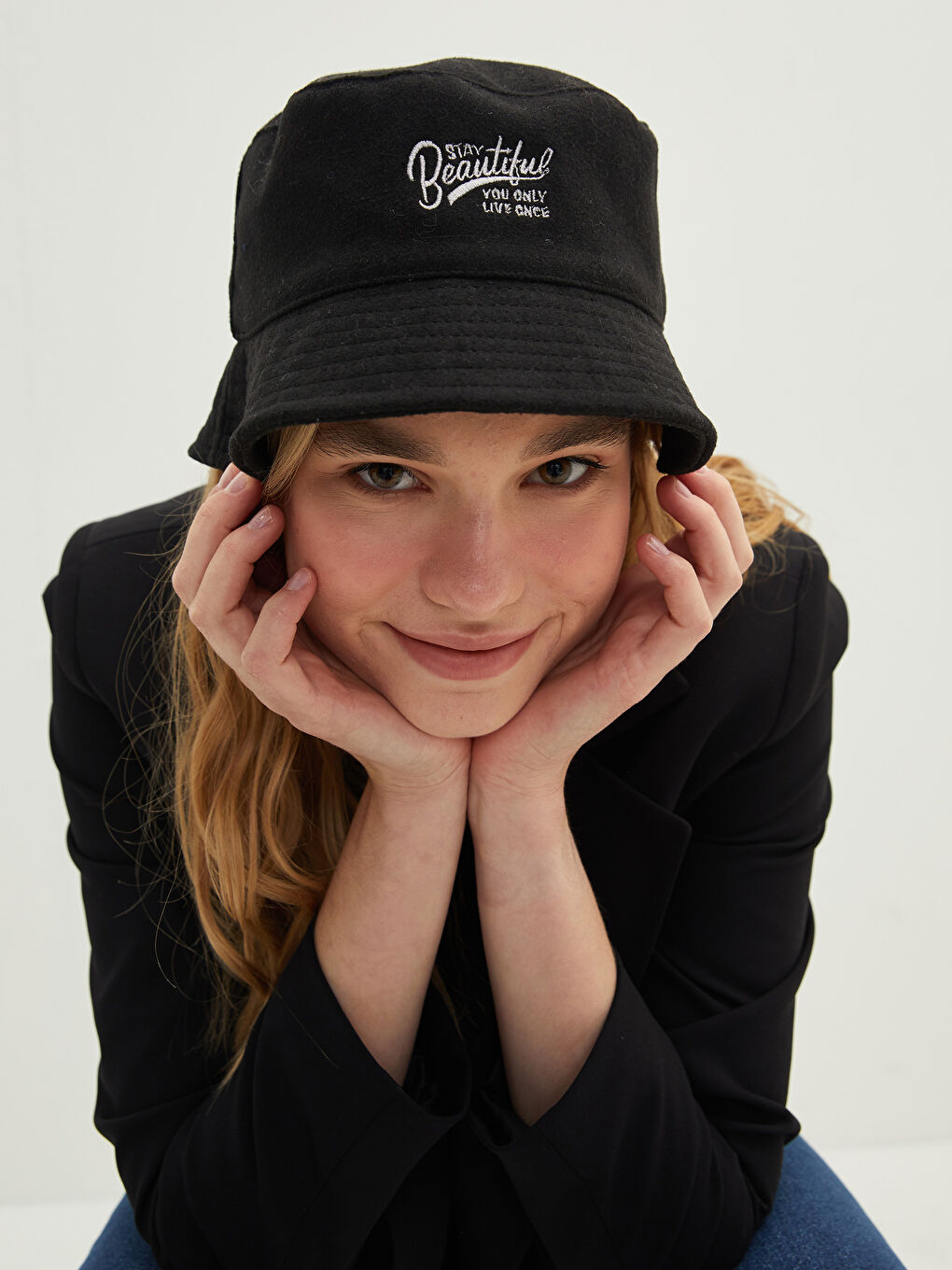 Letter Embroidered Stamp Women's Bucket Hat-1