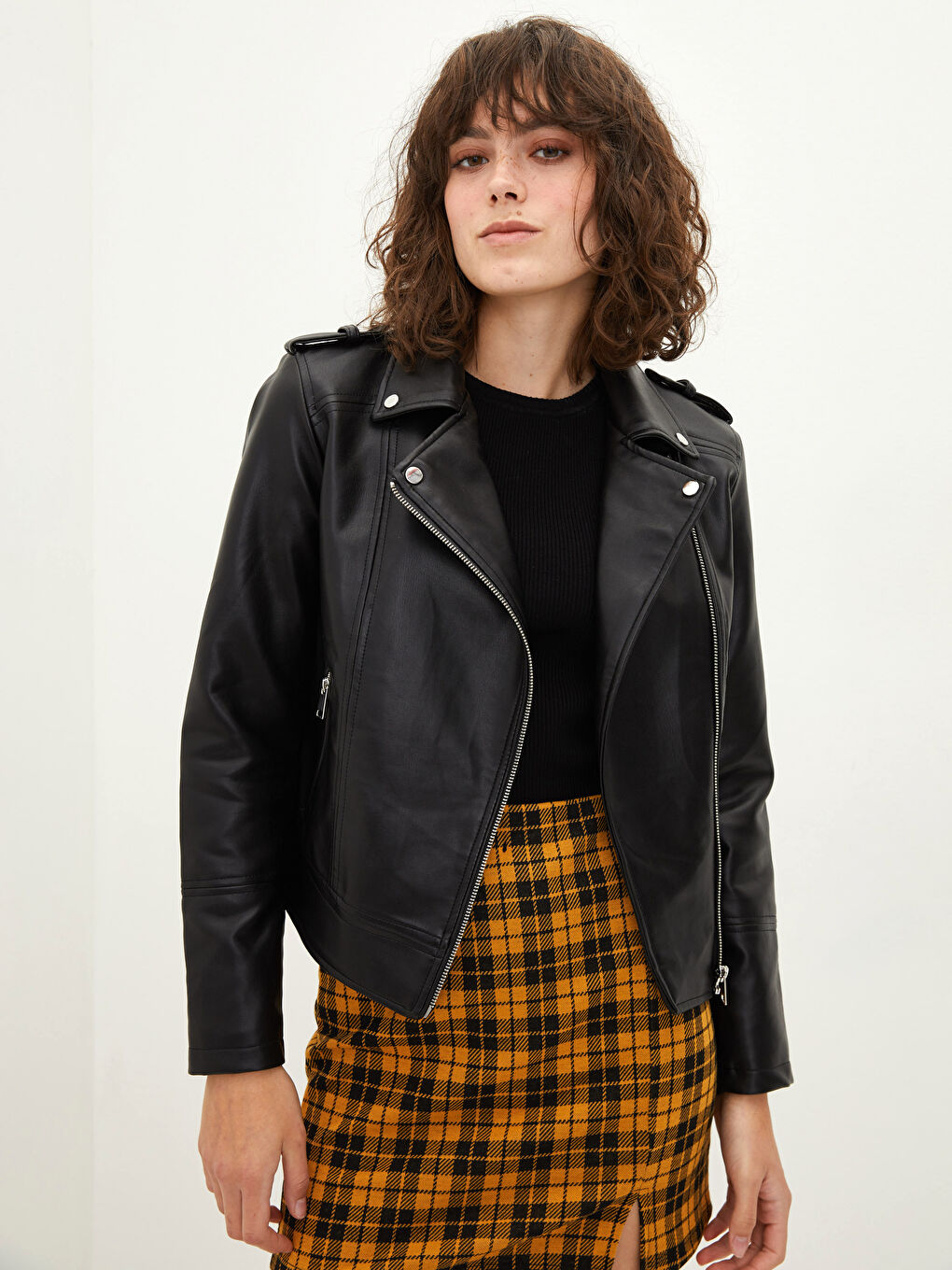 Woman BLACK Faux Leather Coat-1
