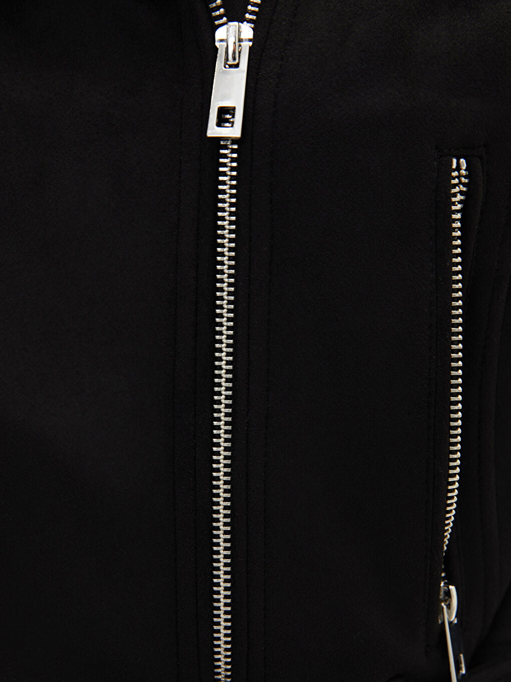 Siyah Biker Yaka Cep Detaylı Uzun Kollu İnce Kadın Süet Mont-4