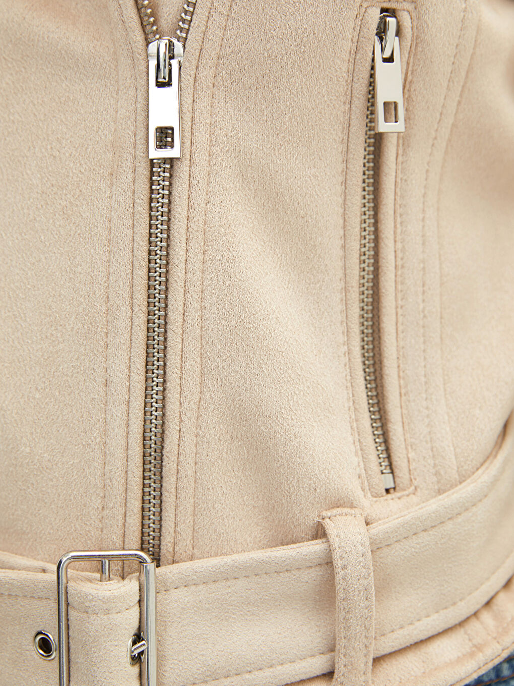 LCW Vision Biker-Kragen Taschen-Detail Langarm Schlank Wildledermantel für Damen -S20245Z8-QKP