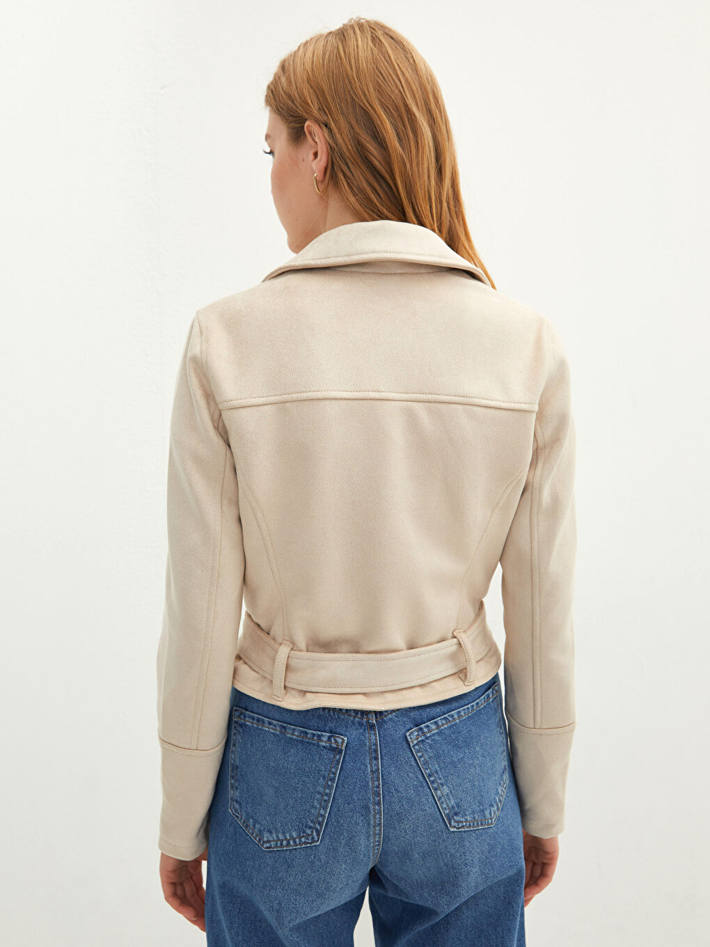 LCW Vision Biker-Kragen Taschen-Detail Langarm Schlank Wildledermantel für Damen -S20245Z8-QKP