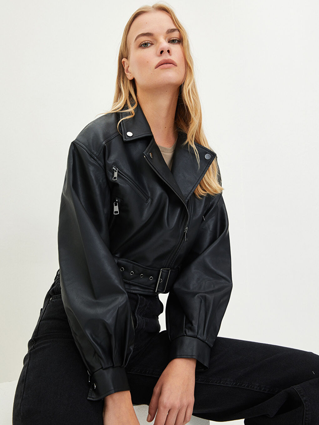 Woman BLACK Faux Leather Jacket-2