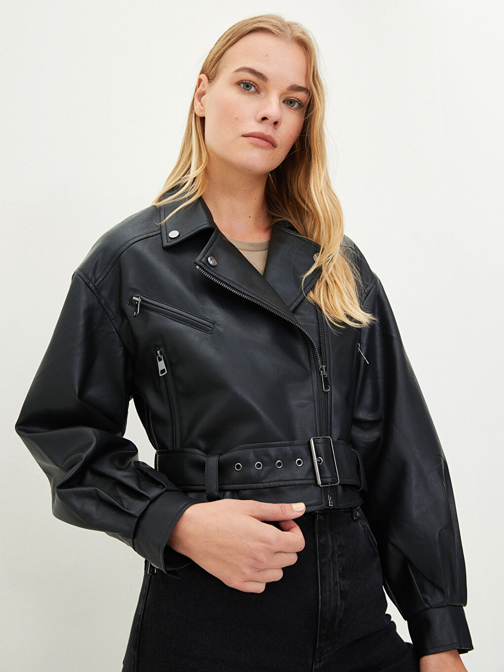 Woman BLACK Faux Leather Jacket-3