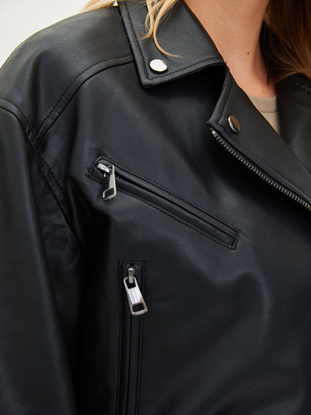 Woman BLACK Faux Leather Jacket-5