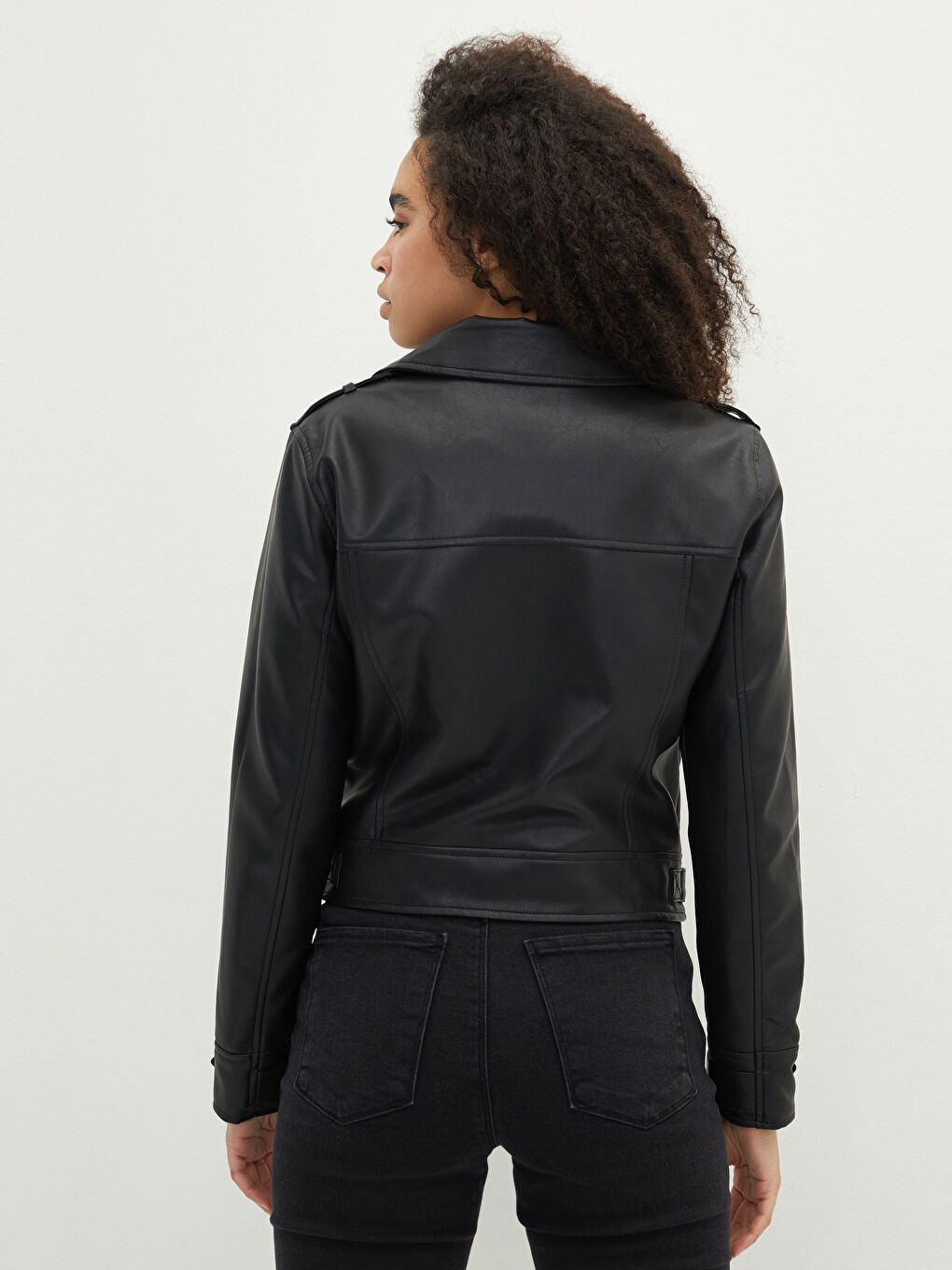 LC Waikiki Biker Collar Straight Long Sleeve Zippered Women's Leather Look Coat -S20247Z8-CVL