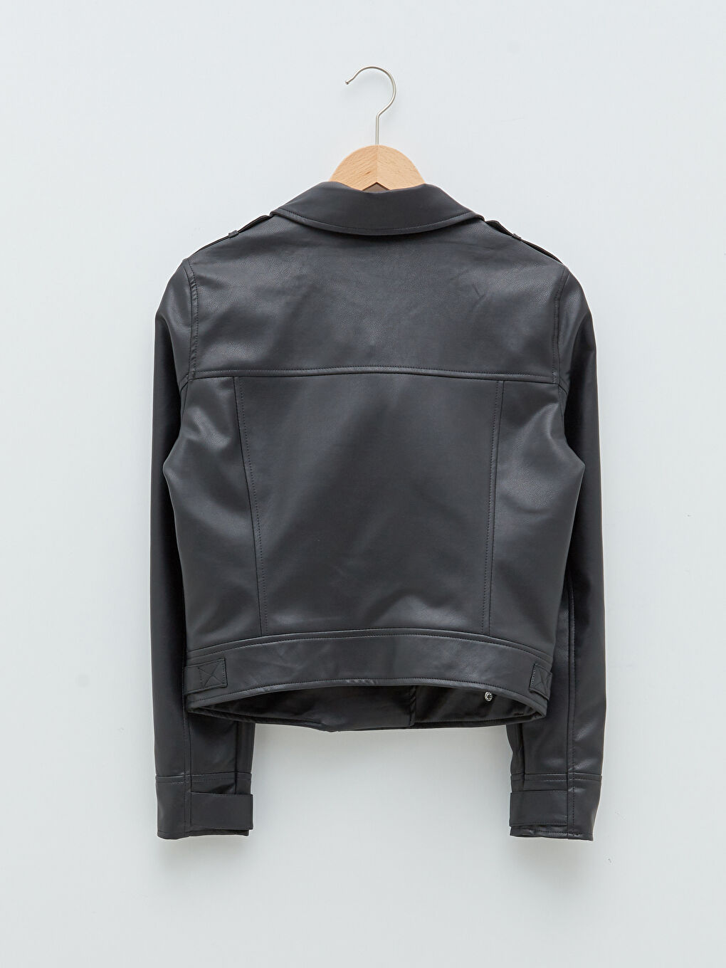 LC Waikiki Biker Collar Straight Long Sleeve Zippered Women's Leather Look Coat -S20247Z8-CVL