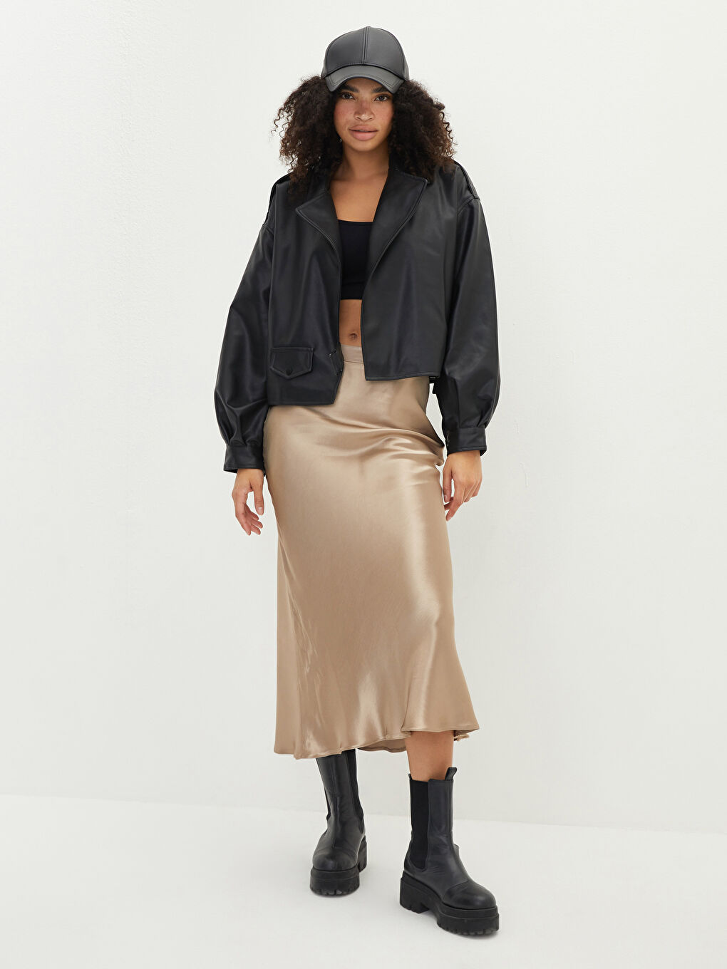 Women's Shirt Collar Plain Faux Leather Coat-4