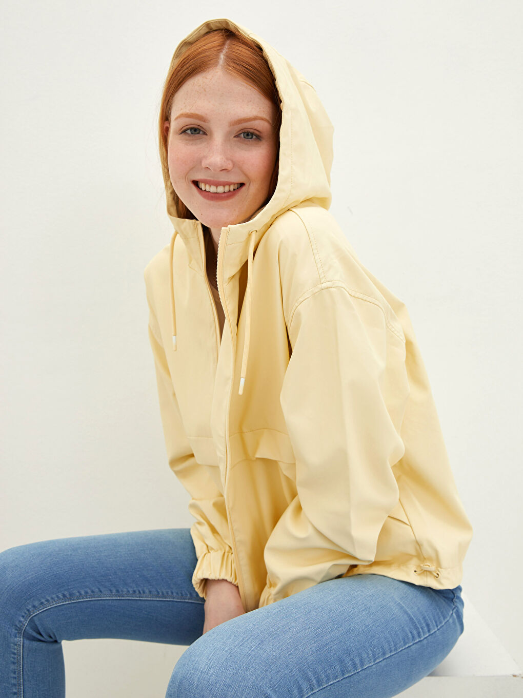 Hooded Plain Long Sleeve Fisherman Fabric Women's Raincoat -S20250Z8-RVP